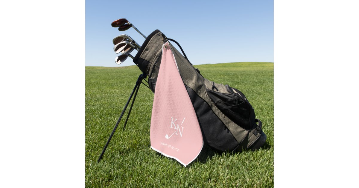 Pink White Monogram Name Classic Club Initials Golf Towel | Zazzle