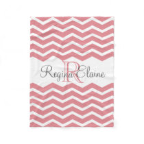 Pink White Monogram Name Keepsake Chevron Fleece Blanket