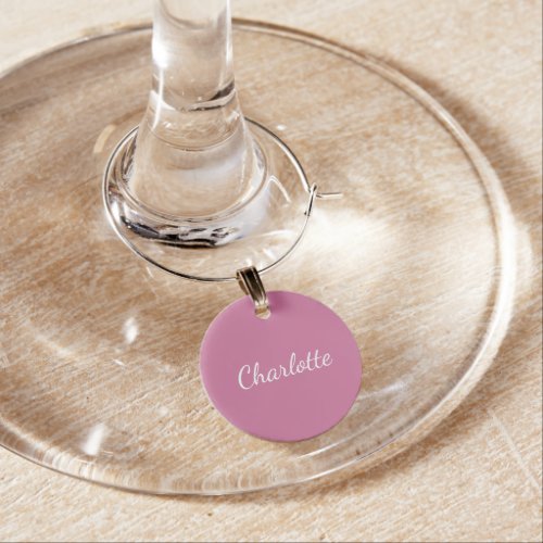 Pink white monogram name minimalist script wine charm