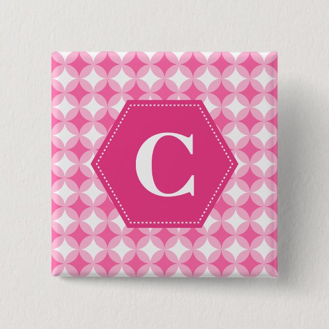 Pink White Monogram Pattern Button (Front)