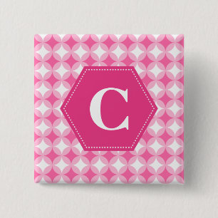 Pink White Monogram Pattern Button