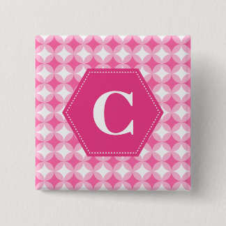 Pink White Monogram Pattern Button