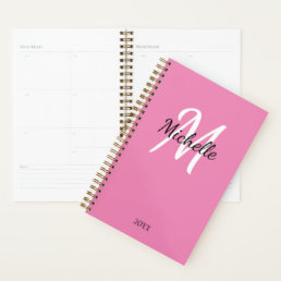 Pink &amp; White Monogram Simple Elegant Classic Plann Planner