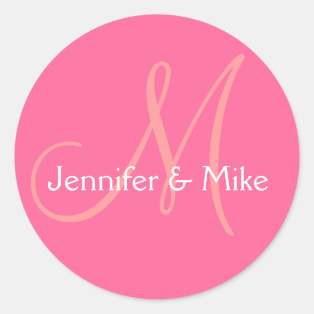 Pink White Monogram Wedding Favor Sticker (Front)