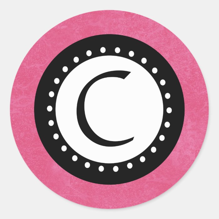 Pink White Monogram with Flowers Edging V115 Round Sticker
