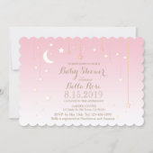 Pink White Moon Star Girl Baby Shower Invite (Front)