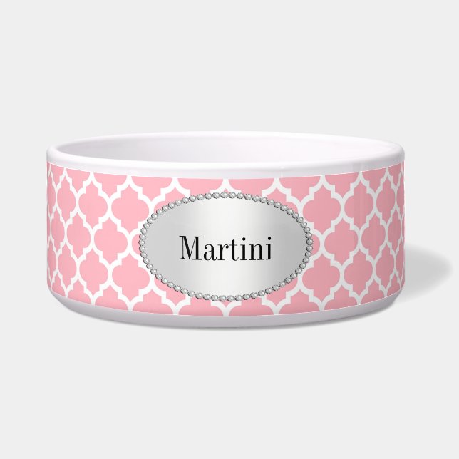 Pink White Moroccan Quatrefoil Pattern #5 Bowl (Front)