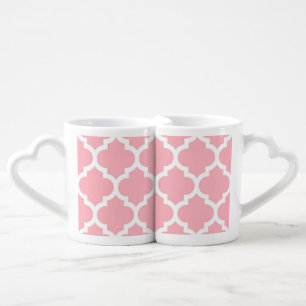 Pink White Moroccan Quatrefoil Pattern #5 Coffee Mug Set