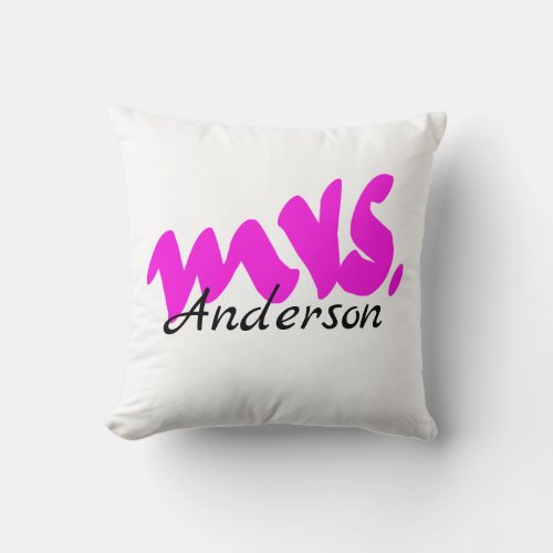 Pink White Mrs Gifts Party Favor Monograms Cute Throw Pillow