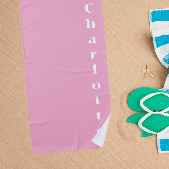 Pink white name beach towel (Creator Uploaded)