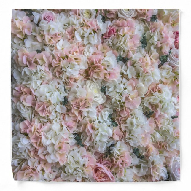 Pink White Natural Roses Floral Pattern  Bandana (Front)