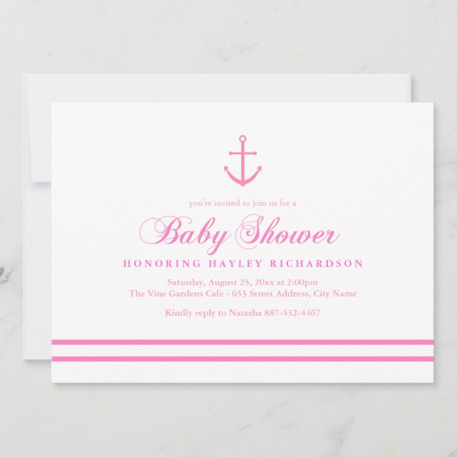 Pink & White Nautical Baby Shower Invite (Front)