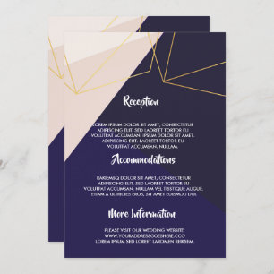 Pink white navy blue & gold geometric invitation