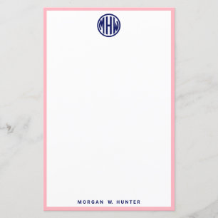 Pink White Navy Circle Monogram Font DIY BG
