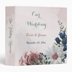 pink white navy flowers greenery wedding album 3 ring binder