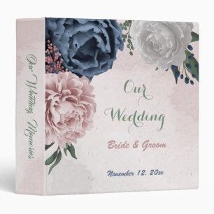 pink white navy flowers greenery wedding album 3 ring binder