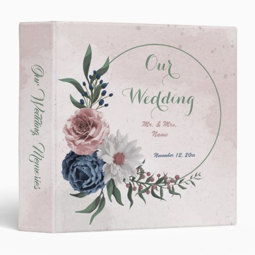 pink white navy flowers greenery wedding album 3 ring binder