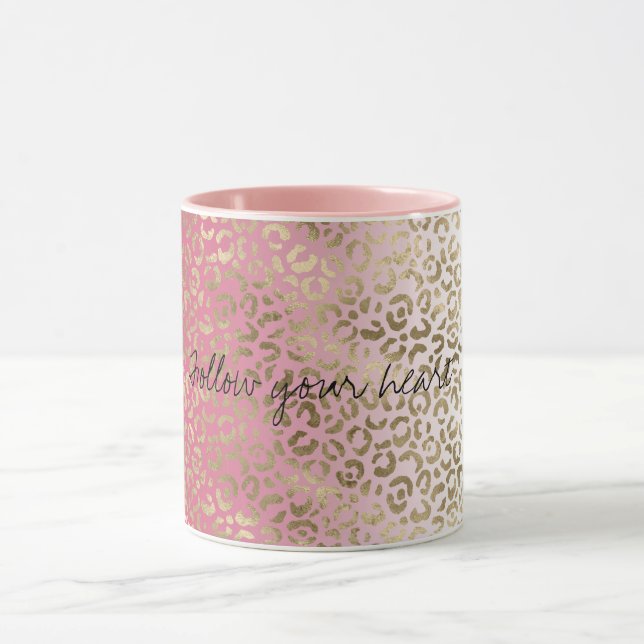 Pink White Ombre Leopard Print        Mug (Center)