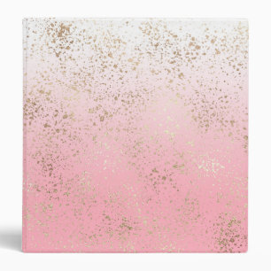 Pink White Ombre Speckled Gold Flakes 3 Ring Binder