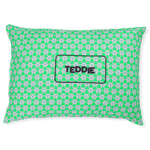 Pink White on Green Geometric Pattern Pet Bed
