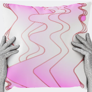 Pink & White Optic Waves Throw Pillow