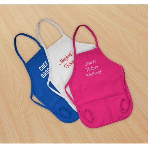 Pink White or Blue Embroidered Kids Apron