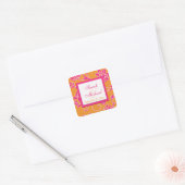 Pink, White, Orange 1.5" Square Wedding Sticker (Envelope)