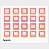 Pink, White, Orange 1.5" Square Wedding Sticker (Sheet)