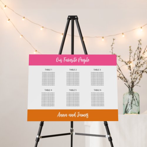 Pink White Orange 6 Table Seating Chart Foam Board