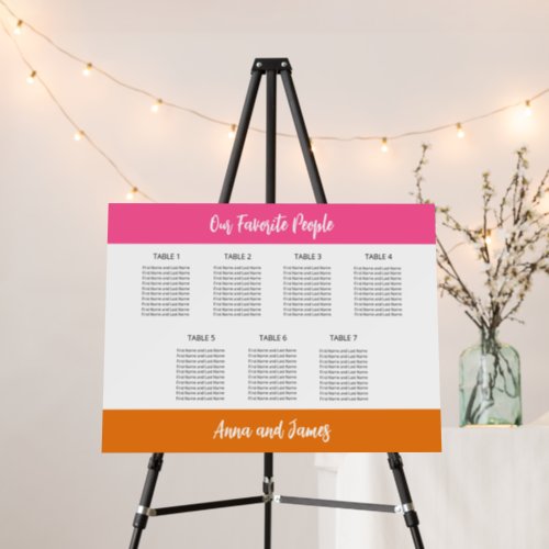 Pink White Orange 7 Table Seating Chart Foam Board