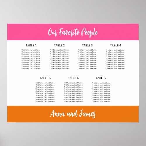 Pink White Orange 7 Table Seating Chart Poster