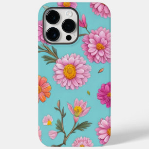 Pink white orange daisies botanical teal Case-Mate iPhone 14 pro max case