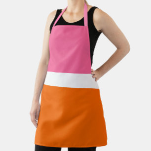 Pink White Orange Plain Color Block Design Apron