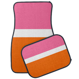 Pink White Orange Plain Color Block Design  Car Floor Mat