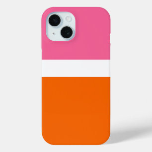 Pink White Orange Plain Color Block Design iPhone 15 Case