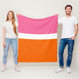 Pink White Orange Plain Color Block Design Fleece Blanket