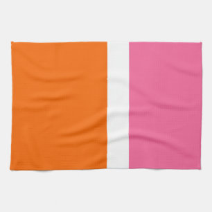 Pink White Orange Plain Color Block Design Kitchen Towel