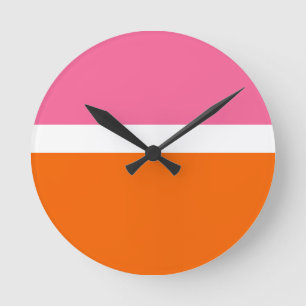Pink White Orange Plain Color Block Design Round Clock