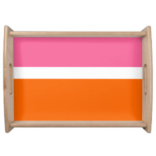 Pink White Orange Plain Color Block Design Serving Tray