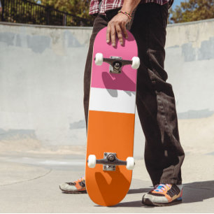 Pink White Orange Plain Color Block Design Skateboard