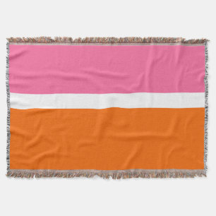 Pink White Orange Plain Color Block Design Throw Blanket
