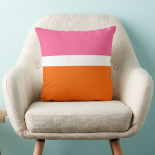Pink White Orange Plain Color Block Design Throw Pillow