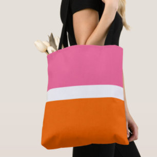 Pink White Orange Plain Color Block Design Tote Bag