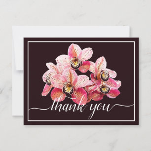 Pink & White Orchids Dark Background Thank You Postcard