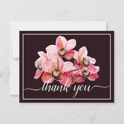 Pink  White Orchids Dark Background Thank You Postcard