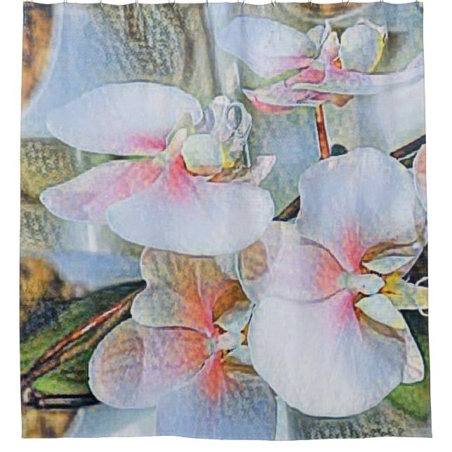 Pink white orchids flowers watercolor  shower curtain (Front)