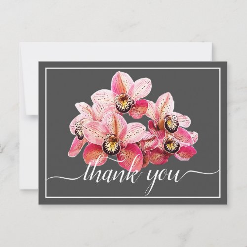 Pink  White Orchids Gray Background Thank You Postcard