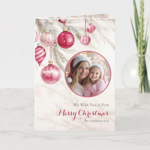 Pink White Ornaments Vintage Photo Christmas Card