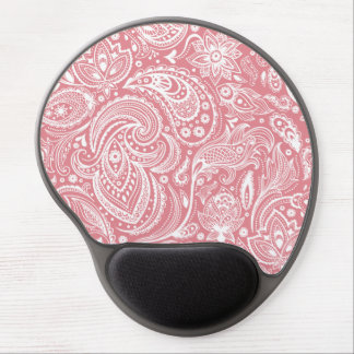 Pink & White Ornate Paisley Pattern Gel Mouse Pad