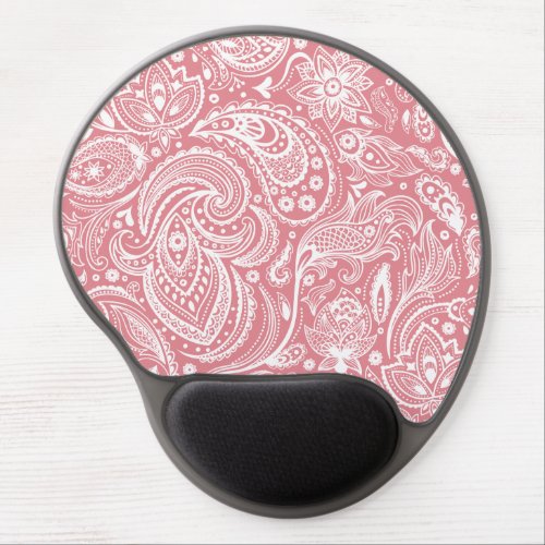 Pink  White Ornate Paisley Pattern Gel Mouse Pad